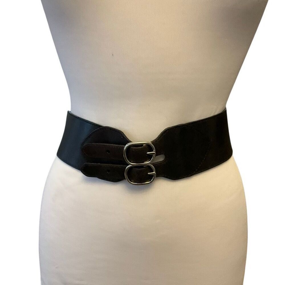Double Buckle Leather Belt, Talbots. Black. 2” thick. Baddie, punk rockandroll